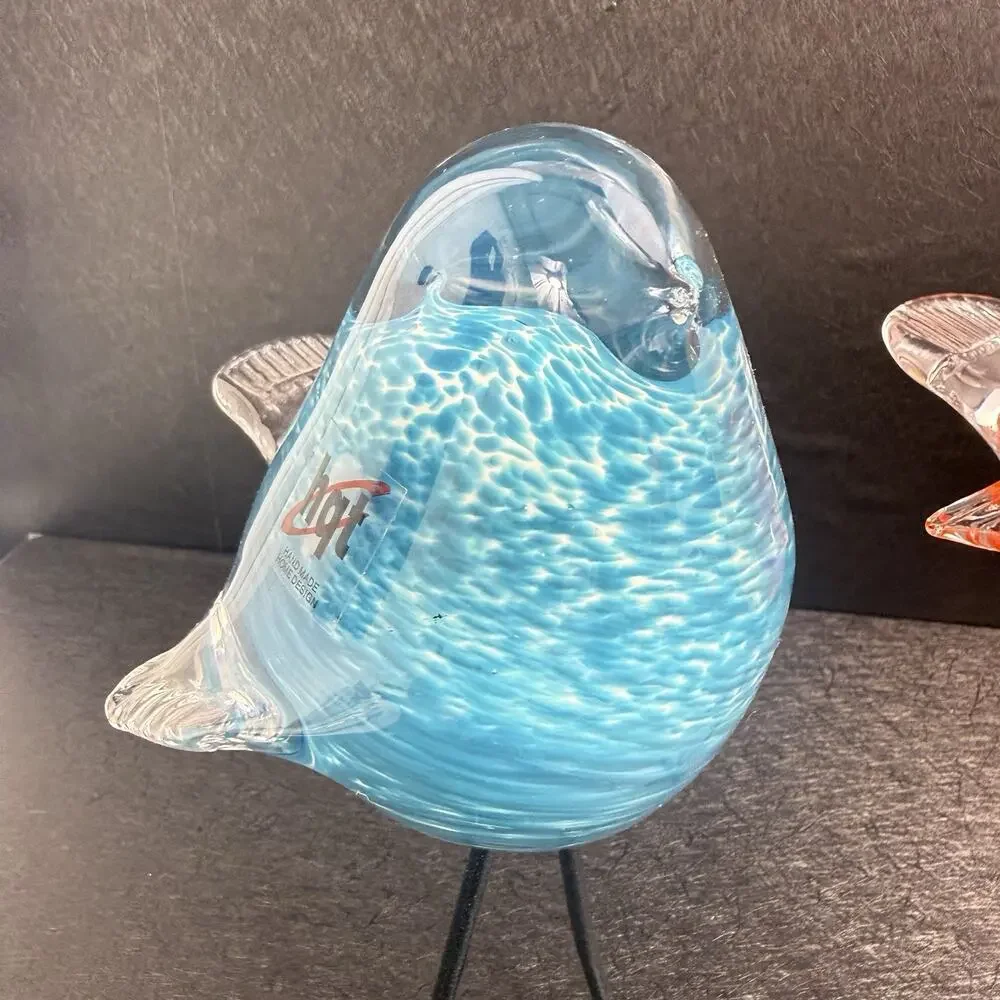 BIRDS Style Hand-Blown Glass Birds Figurines Tall Metal Legs (set/2 birds) - Picture 9 of 16